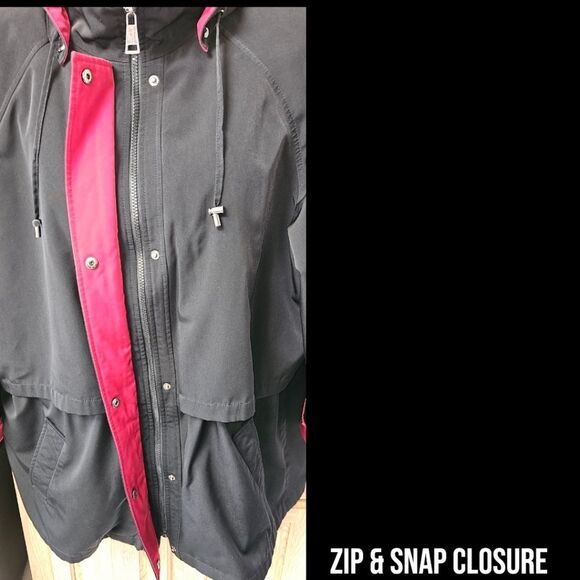 NAUTICA PLUS SIZE Maroon & Black Hooded Zip InLiner Waterproof Jacket Size 2X 3X - Picture 8 of 16
